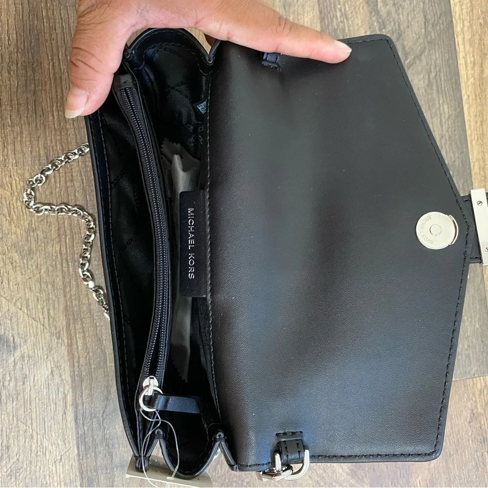 Michael Kors Black Clutch with Silver Chain